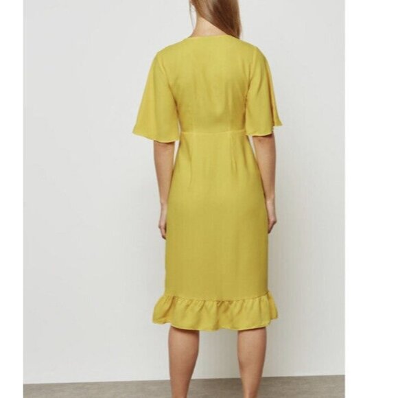 Top Shop Ruffle True Wrap A-Line Yellow Dress Size 2 Short Sleeve - Picture 2 of 16